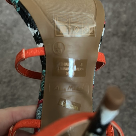 Anne Michelle Multi Color snake Print like orange strappy heel Size 8 - Picture 4 of 6
